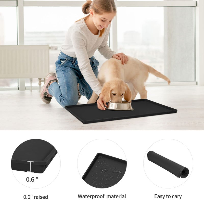 EIOKIT Dog Food Mat,Silicone Waterproof Food Tray,Non Slip Pet Bowl Mats Placemat,0.6" Raised Edge,Suitable for Most Small and Medium Sized Pets,24" x 16" - Image 2
